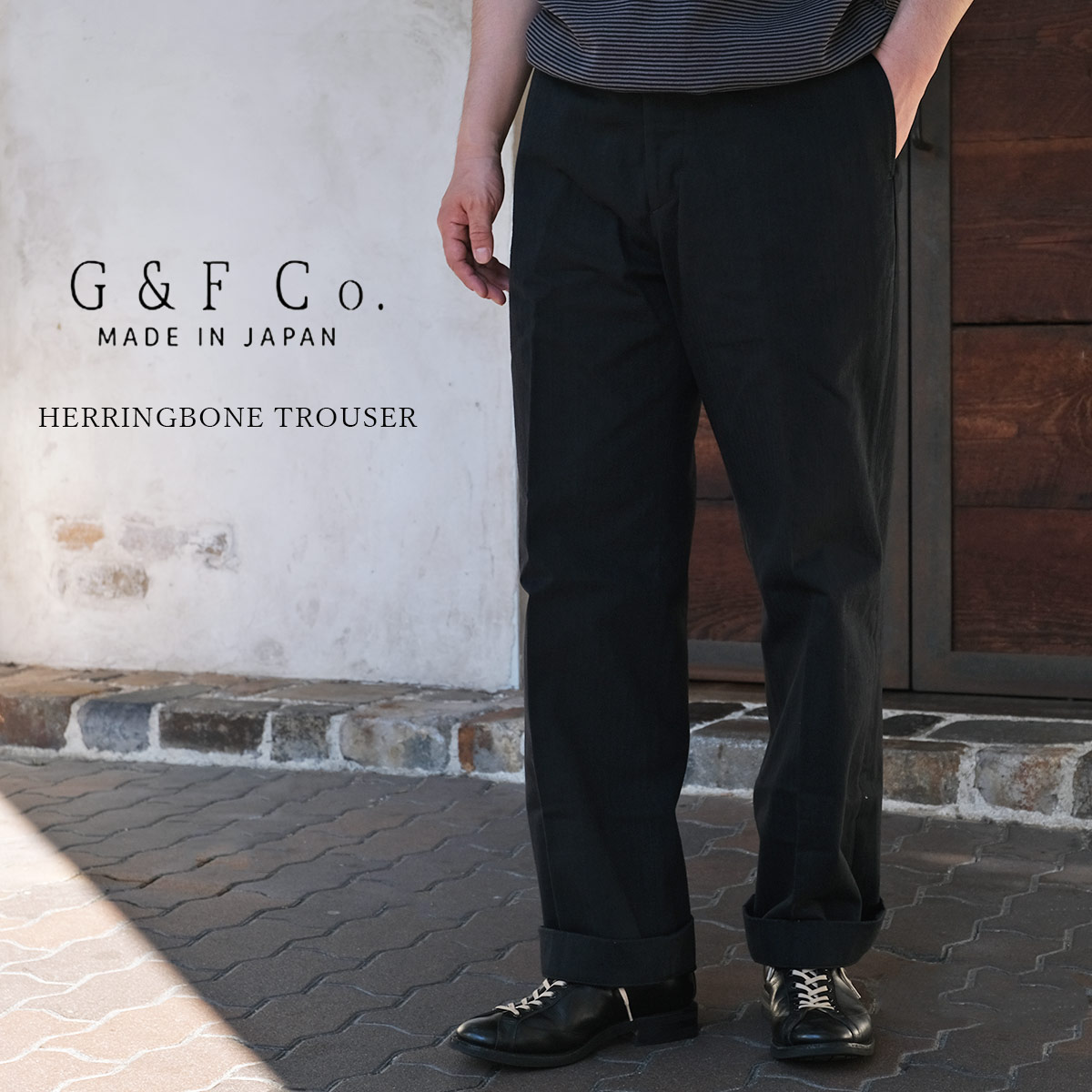 乐天商城 - G&F Co. ジーアンドエフ HERRINGBONE TROUSER ヘリンボーントラウザー Black ブラック コットン 日本製 メンズ
