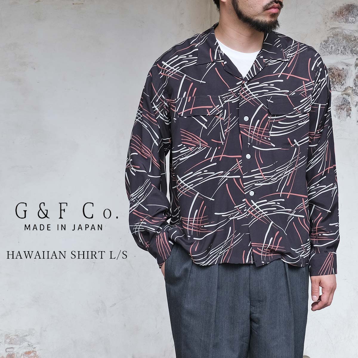 乐天商城 - G&F Co. ジーアンドエフ HAWAIIAN SHIRT ハワイアンシャツ Ink Black インクブラック レーヨン 日本製 メンズ