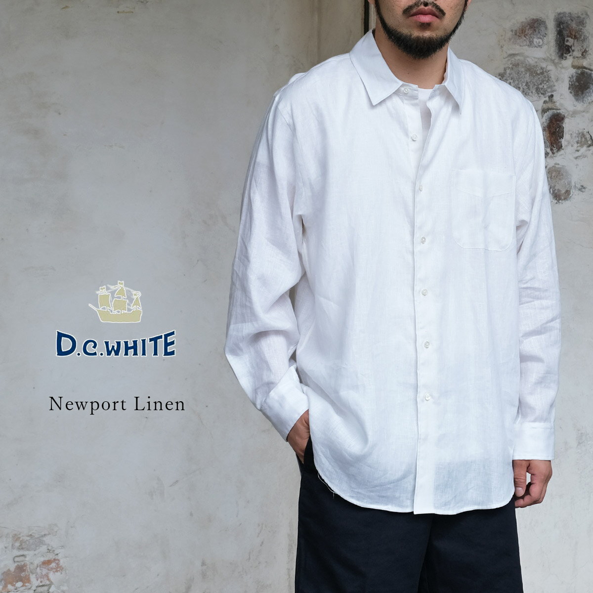 乐天商城 - D.C.WHITE ディーシーホワイト Newport Linen ニューポート リネン シャツ ホワイト トラッド アイビー アメトラ メンズ 〔FL〕