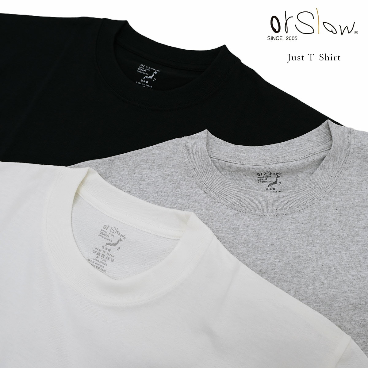 乐天商城 - orSlow オアスロウ 01-0018 Just T-shirt ジャストTシャツ ホワイト グレー ブラック コットン 日本製 メンズ 〔FL〕