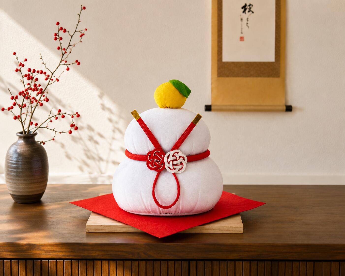 お正月をやさしく彩る、ちりめん鏡もち 新しい一年の始まりを、あたたかな彩りで迎えませんか。 ふっくらとしたお餅や、鮮やかな水引、ころんと愛らしい橙まで、一つひとつ丁寧に仕立てられたちりめん細工の鏡もちです。 やさしい風合いのちりめん素材は、和室はもちろん、洋室や玄関、リビングにも自然と溶け込み、お正月らしい華やかさを演出します。 本物のお餅のように傷む心配がなく、毎年繰り返し飾れるのも嬉しいポイント。 「今年もよろしくお願いします。」という気持ちを込めて、ご自宅用にはもちろん、新築祝いや年末年始の贈り物にもおすすめです。 一年の始まりに、ほっと心が和む迎春飾りをどうぞ。 サイズ 約 横30.0 × 奥行18.0 × 高さ22.0cm 素材 ちりめん細工 ※箱入り