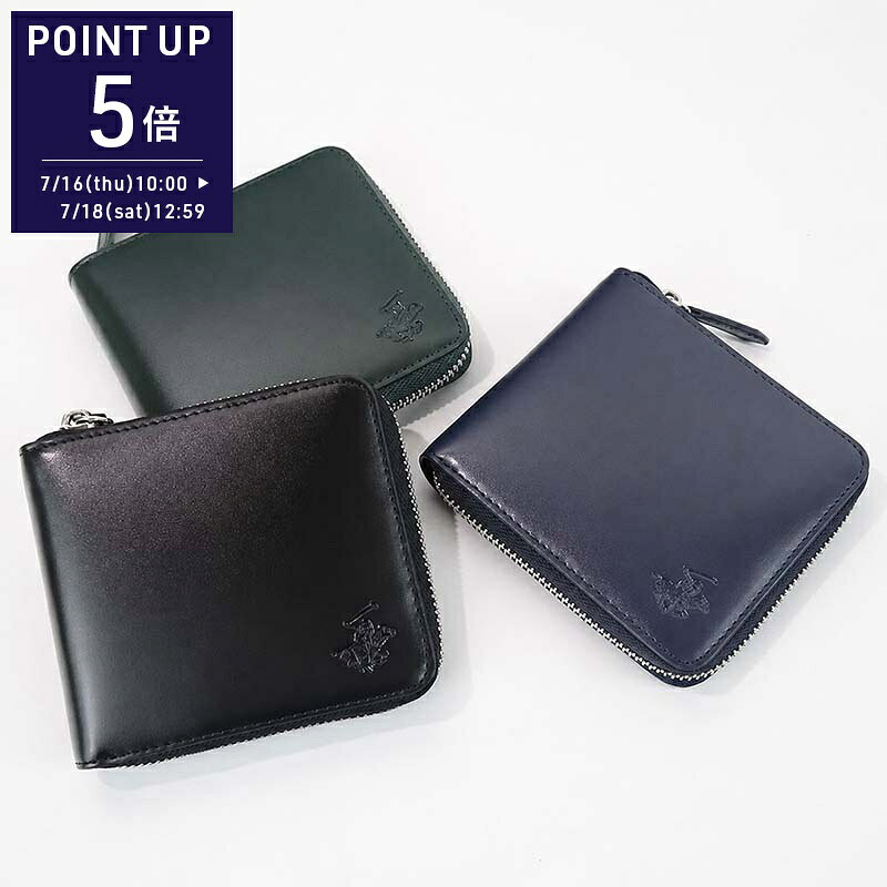 《ポイン5倍_18日12:59迄》ビバリーヒルズポロクラブ BEVERLY HILLS POLO CLUB 二つ折り財布 ラウンド型 レザー ブラック ネイビー グリーン BHG M1004 ブランド