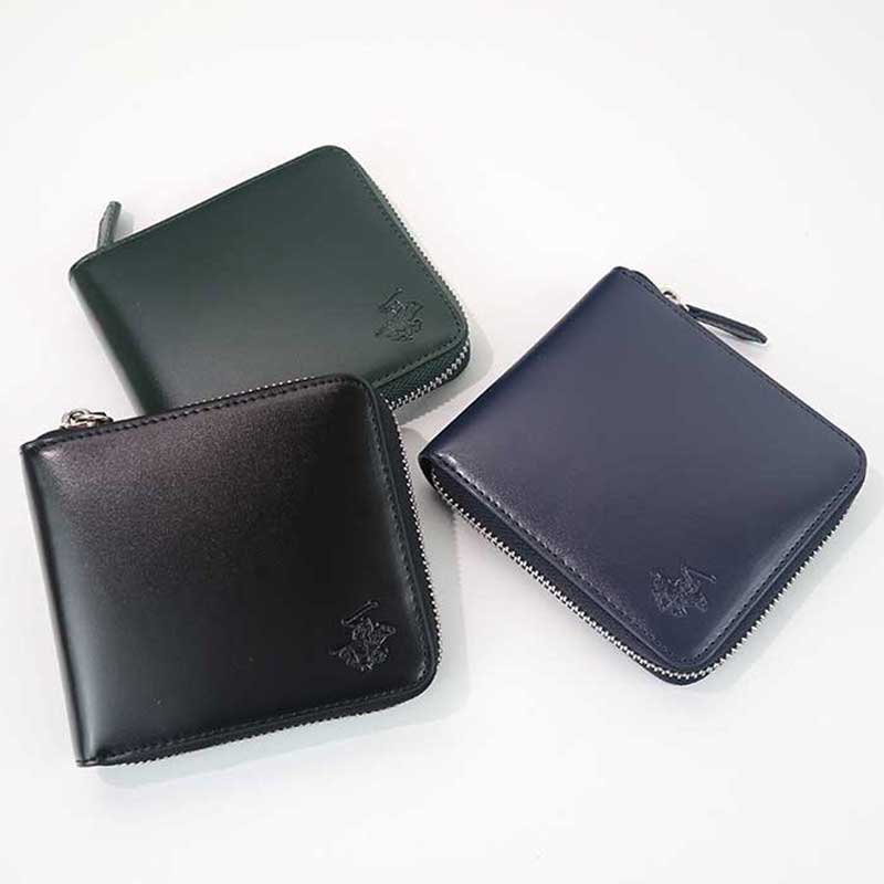 Rakuten - ビバリーヒルズポロクラブ BEVERLY HILLS POLO CLUB 二つ折り財布 ラウンド型 レザー ブラック ネイビー グリーン BHG M1004 ブランド