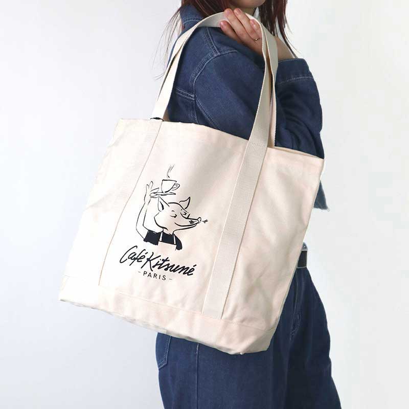 Rakuten - メゾンキツネ MAISON KITSUNE トートバッグ CAFE KITSUNE FOX ロゴ入り キャンバス ユニセックス CKMU05101WW900 ブランド