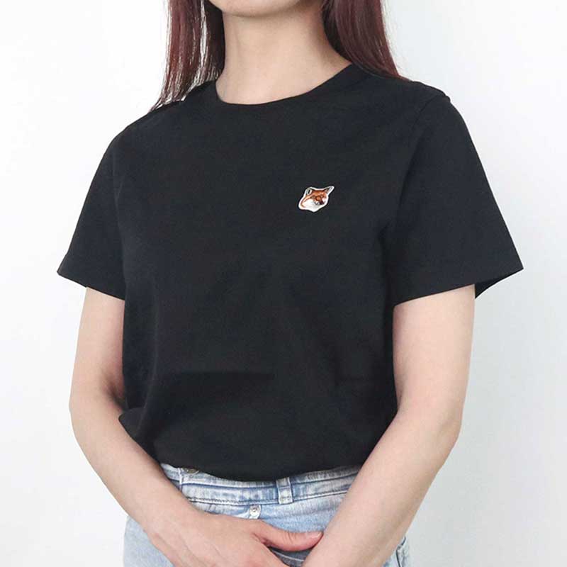 Rakuten - メゾンキツネ MAISON KITSUNE Tシャツ レディース 半袖 FOX HEAD PATCH クルーネック ブラック XS ブランド