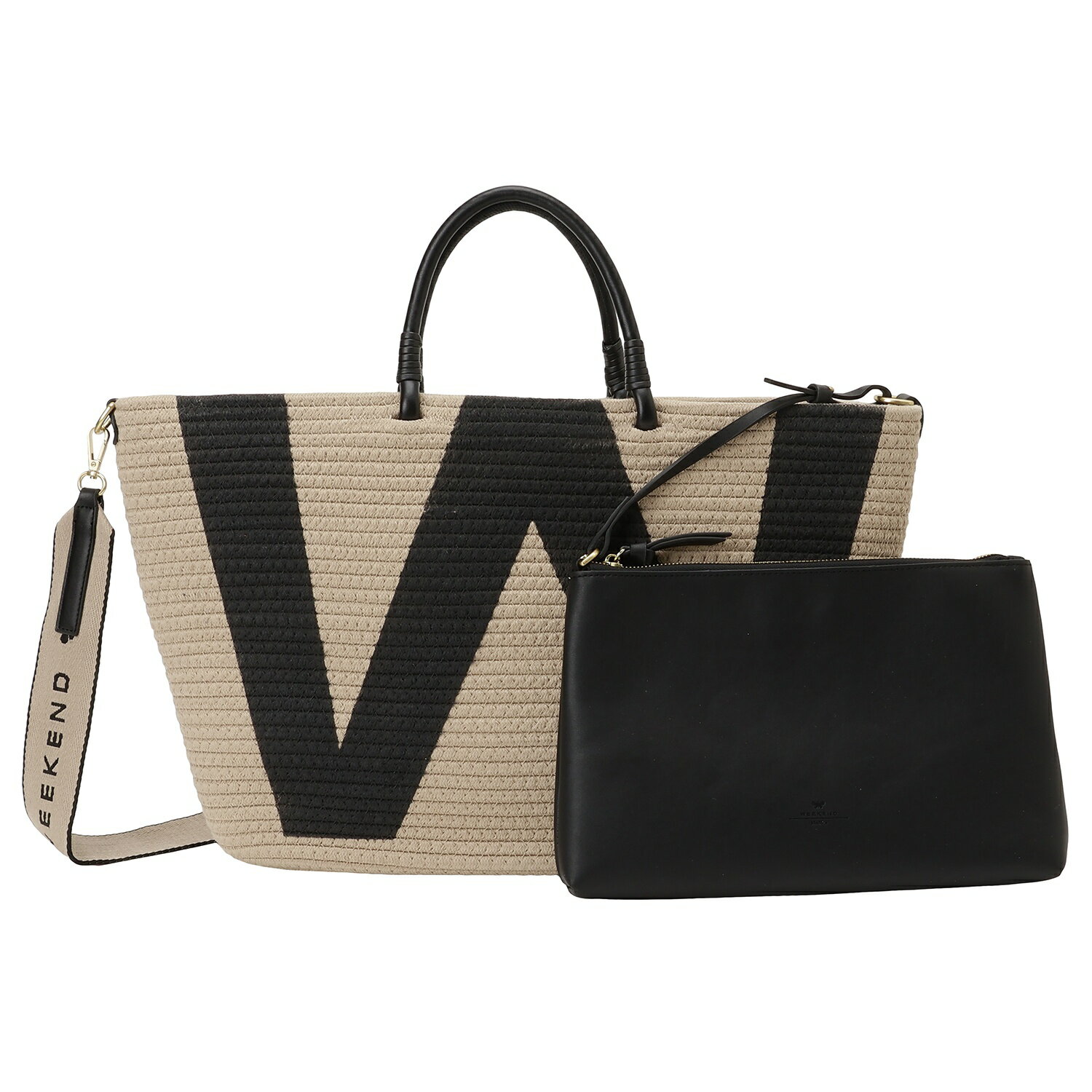 ウィークエンド マックスマーラ WEEKEND MAX MARA かごバッグ ポーチ付 Wロゴ ウーブン トートバック 2WAY ショルダー ハンドバッグ レディース ナチュラル/ブラック 2355111534600 002 ブランドのサムネイル