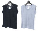 ニットベスト チェック×アーガイル ノースリーブ ニット ベスト ジレ Mサイズ 水色 ライトブルー 紺 ネイビー レディース トップス 日本製