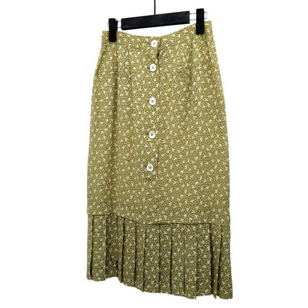 【美品】VALENTINO GARAVANI ヴァレンティノガラヴァーニ シルク 三つ葉 クローバー柄 ボタンダウン 裾プリーツ フレア スカート レディース