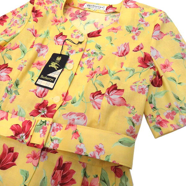 未使用 BURBERRY バーバリー 花柄 フラワープリント ベルト付き ボタンダウン 半袖 ノーカラー ワンピース レディース floclo-10000406 FLORA CLOSET サンプル画像3
