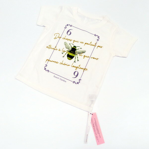 【未使用】Insect Garden インセクトガーデン 蜂 ハチ トランプカード プリント 丸首 ラウンドネック ポリエステル 半袖 Tシャツ カットソー L (120~130) 白 ホワイト キッズ 女の子 子供服 夏