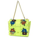 【美品】ANNA SUI アナスイ 花 フラワー ターンロック ゴールド金具 ナイロン メッシュ 自立型 ボックス 肩掛け チェーン フラップ ハンドバッグ シ...