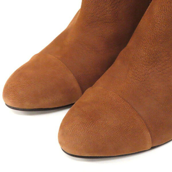 【美品】COLE HAAN コールハーン キャップトゥ サイドジップ スエード レザー ショートブーツ ブーティー ハイヒール 7B 薄茶 ライトブラウン 箱付き レディース