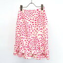 【未使用】VISCOSE ドロップ ドット柄 総柄 裾フリル マーメイド ひざ丈 ポリエステル スカート 裏地付き サイズ40 ピンク×ベージュ 日本製 レディース