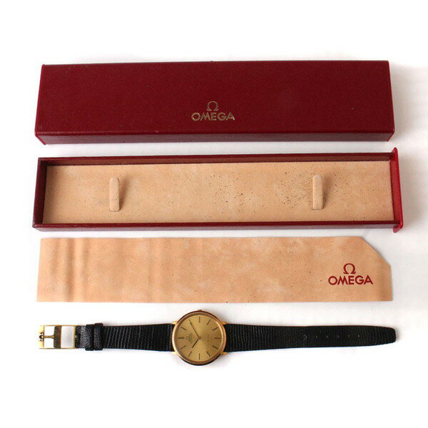 【中古】OMEGA オメガ デビル 自動巻き 腕時計 ゴールド文字盤 メンズ 稼働品 ケース付き ベルト劣化有 DE VILLE デ・ヴィル デ・ビル