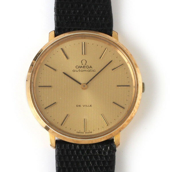 【中古】OMEGA オメガ デビル 自動巻き 腕時計 ゴールド文字盤 メンズ 稼働品 ケース付き ベルト劣化有 DE VILLE デ・ヴィル デ・ビル