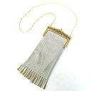 【美品】WHITING & DAVIS ホワイティング&デイビス メタル メッシュ フリンジ ゴールド金具 チェーン がま口 ショルダーバッグ サコッシュ スマ...