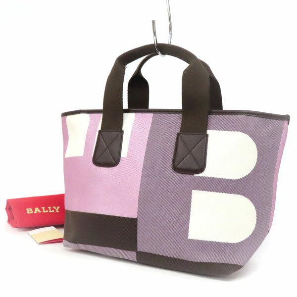 【未使用】BALLY バリー トートバッグ キャンバス Bロゴ ブースベイ 総柄 舟形 ハンドバッグ パープル系マルチカラー イタリア製のサムネイル