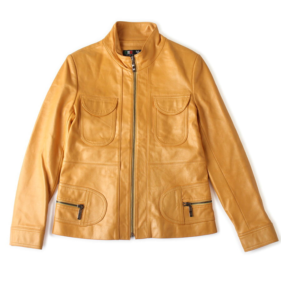 樂天商城 - 【極美品】MM ディアスキン レザー ジャケット ライダース 55 オレンジ 鹿革 レディース ITALY MODE