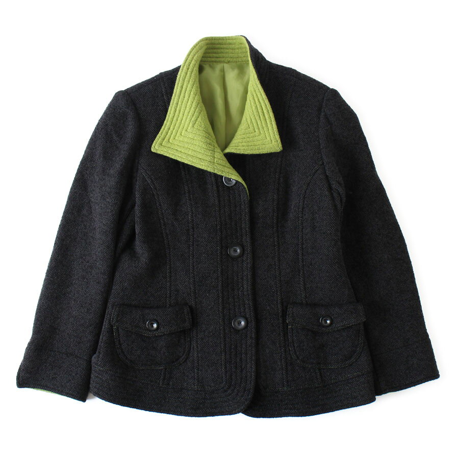 Rakuten - 【美品】FROHLICH フロリッチ ウールジャケット M チャコールグレー×ライトグリーン レディース アンゴラ混