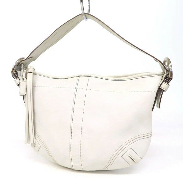 【美品】 COACH コーチ ソーホー ワンショルダーバッグ ハンドバッグ オールレザー ハーフムーン タッセル 白 ホワイト レディース