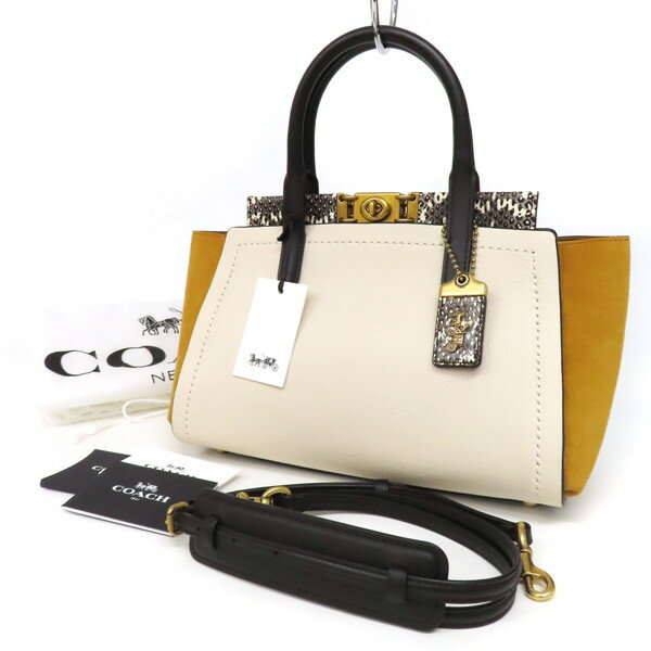 樂天商城 - 【極美品】COACH コーチ トループ 2WAY トートバッグ ショルダーバッグ スネークスキン×オールレザー ターンロック金具 ベージュ系 レディース