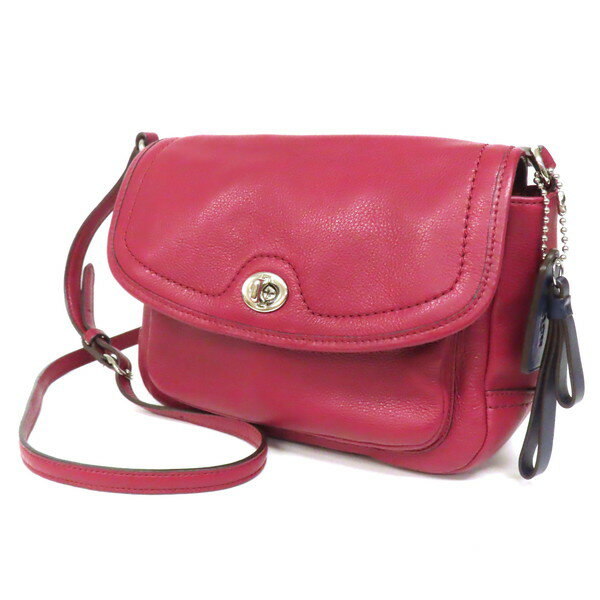 Rakuten - 【美品】COACH コーチ クロスボディ ショルダーバッグ シボ革 レザー ターンロック金具 フラップ 斜め掛け ミニショルダーバッグ 無地 赤 レッド レディース