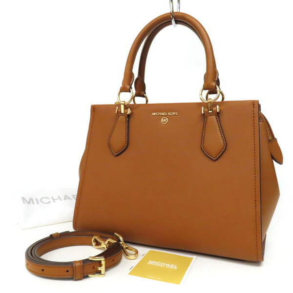 樂天商城 - 【極美品】MICHAEL KORS マイケルコース MARLIYN マリリン サッチェル ミディアム 2WAY ハンドバッグ ショルダーバッグ トートバッグ サフィアーノ レザー メタルロゴ ボックス型 茶 ブラウン レディース