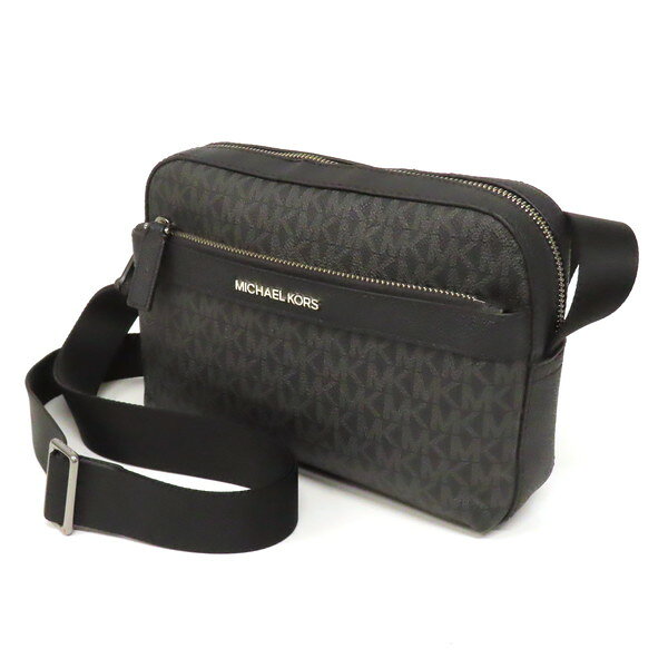 樂天商城 - 【美品】MICHAEL KORS マイケルコース COOPER クーパー ユーティリティ ショルダーバッグ 斜め掛け クロスボディ ビジネスバッグ MK柄 総柄 スクエア PVC×レザー 黒 ブラック メンズ