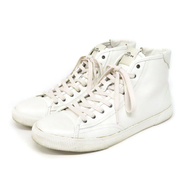 樂天商城 - 【美品】 COACH コーチ ハイカット スニーカー バスケットシューズ 本革 レザー ロゴ US9.5D EUR42.5 白 ホワイト メンズ