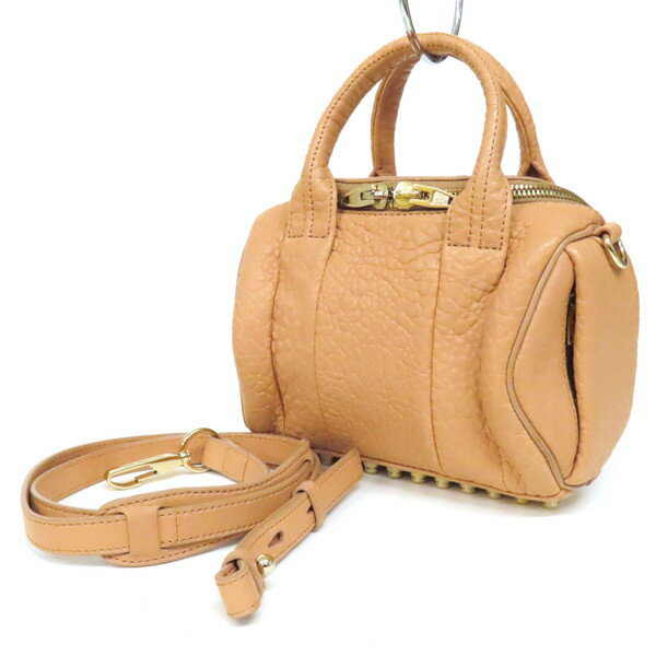 樂天商城 - 【美品】ALEXANDER WANG アレキサンダーワン ROCKIE ロッキー 2WAY ハンドバッグ ショルダーバッグ シボ革 レザー スパイク スタッズ クロスボディ ミニバッグ ピンクベージュ レディース