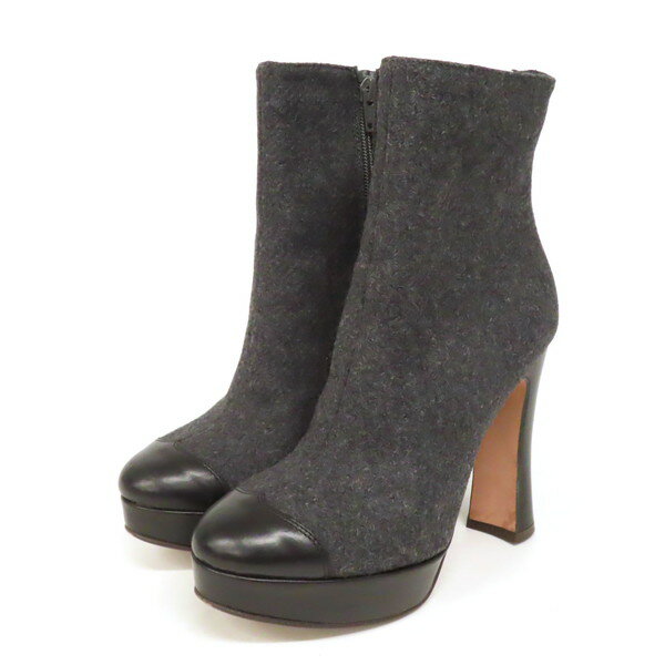 Rakuten - 【美品】L'AUTRE CHOSE ロートルシューズ ヒールブーツ ショートブーツ 圧縮 ウール×レザー サイドジップ size37.5 グレー イタリア製 レディース