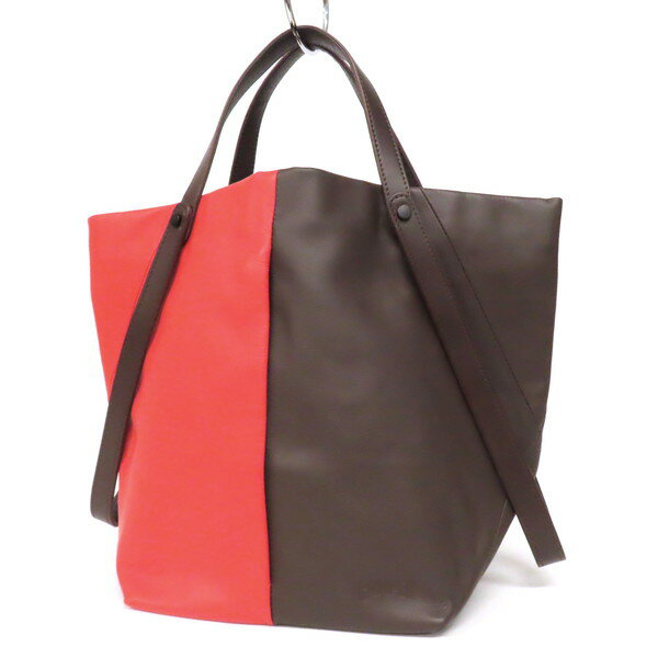 樂天商城 - 【極美品】CAMPER カンペール バイカラー トートバッグ ショルダーバッグ シボ革 レザー ロゴ型押し 肩掛け レッド×ブラウン レディース