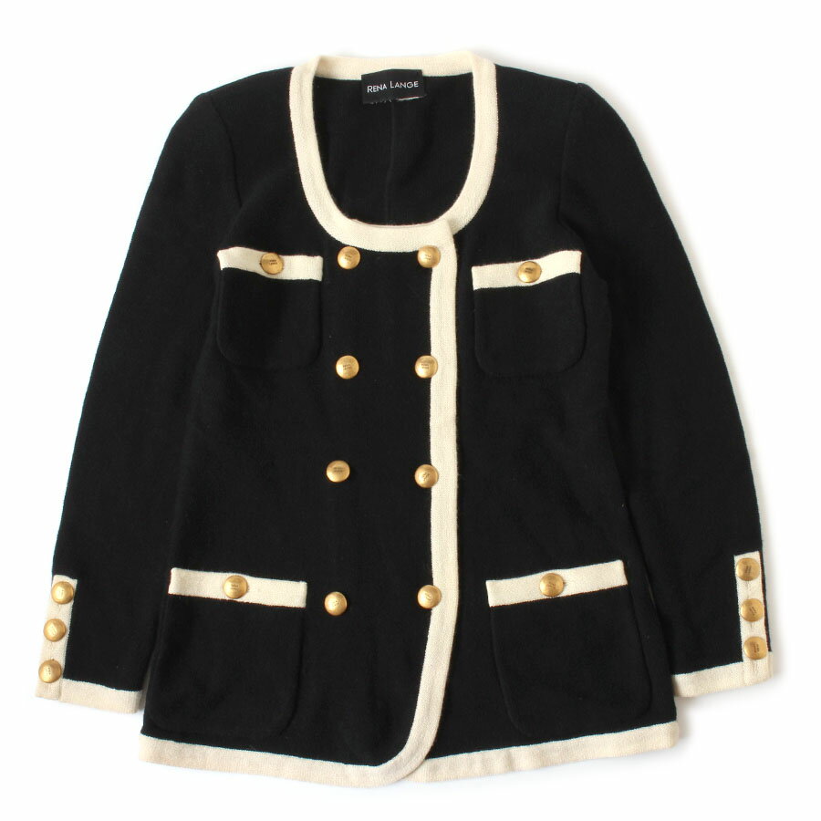 樂天商城 - 【美品】RENA LANGE レナランゲ ニット ジャケット 38 XL ブラック×ホワイト 黒 アンゴラ