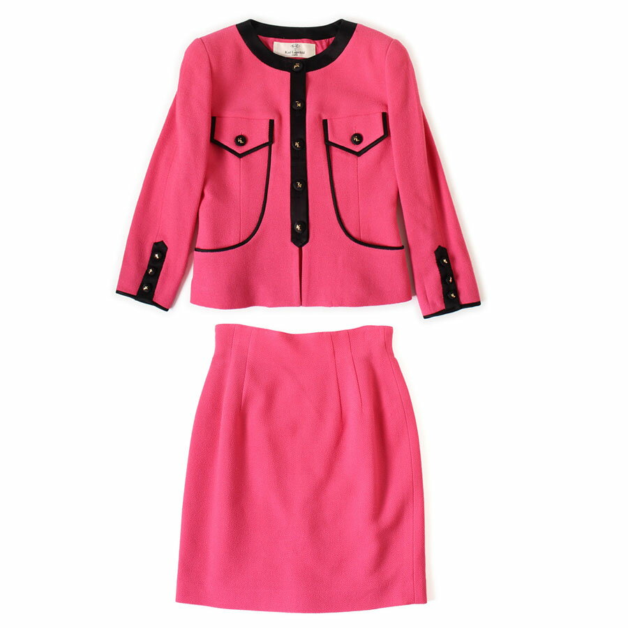 樂天商城 - 【美品】KARL LAGERFELD カールラガーフェルド セットアップ スカートスーツ ジャケット ピンク×ブラック ウール 38 40