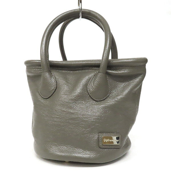 樂天商城 - 【極美品】gigli By ROMEO GIGLI ロメオジリ ハンドバッグ ミニトートバッグ シボ革 レザー バケツ型 ロゴプレート ミニバッグ グレー系 レディース