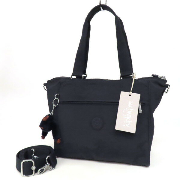 樂天商城 - 【美品】kipling キプリング 2WAY トートバッグ ハンドバッグ ショルダーバッグ ゴリラチャーム付き ナイロン 舟形 軽量 紺 ネイビー レディース