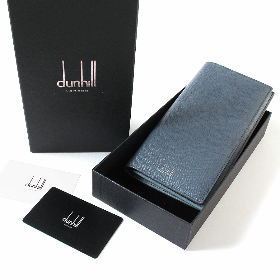 樂天商城 - 【極美品】dunhill ダンヒル CADOGAN カドガン 10cc コートウォレット シボ革 レザー 二つ折り 長財布 ロングウォレット ブルーグレー系