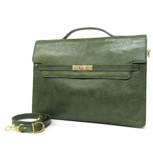 Rakuten - 【美品】jelen PARIS ジェレン パリス 2WAY ブリーフケース ショルダーバッグ 本革 レザー ターンロック金具 ベルトタイプ A4 ビジネスバッグ 緑 グリーン フランス製 レトロ ヴィンテージ レディース メンズ 男女兼用