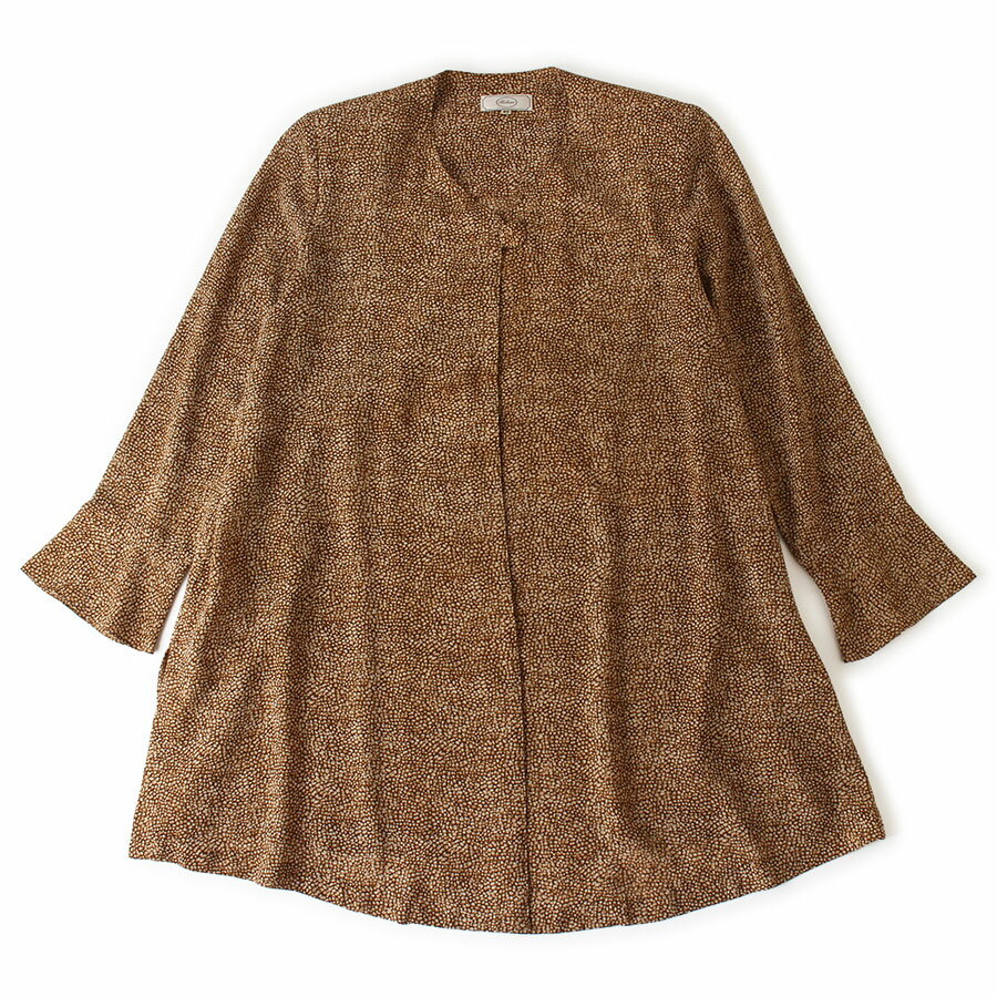 Rakuten - 【美品】BORBONESE ボルボネーゼ ノーカラー コート うずら柄 総柄 茶 ブラウン 46