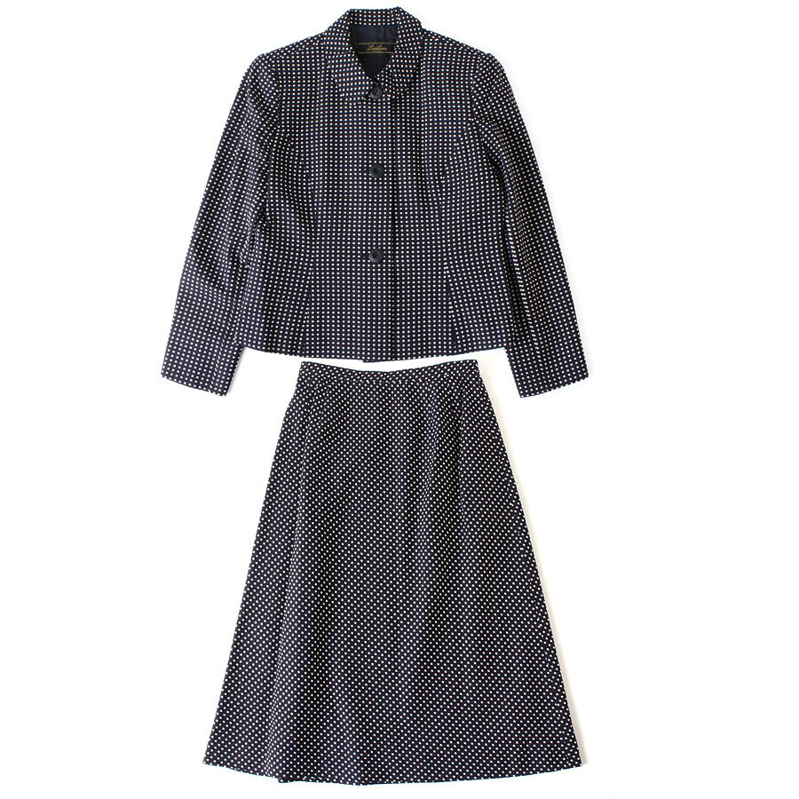 Rakuten - 【中古・美品】Leilian レリアン セットアップ ジャケット&スカート スーツ ドット柄 ブラック×ホワイト 黒×白 サイズ9 ウール シルク