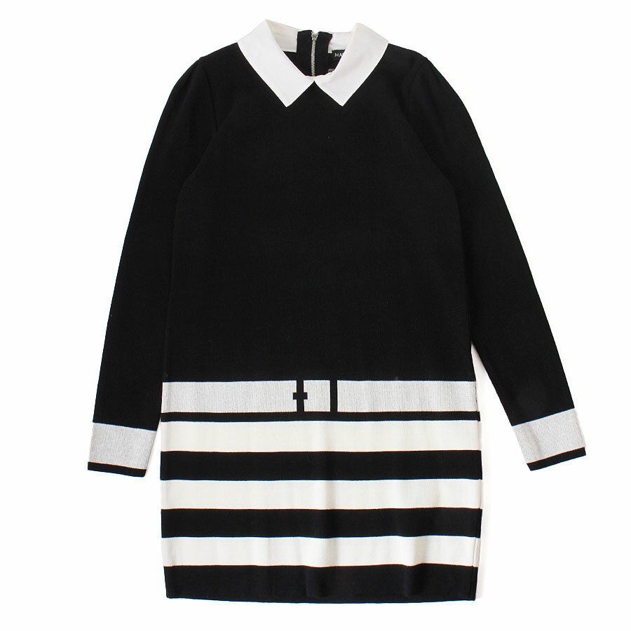 Rakuten - 【中古・未使用】MARY QUANT マリークワント 長袖 ニット ワンピース ブラック×ホワイト 黒×白 M 38