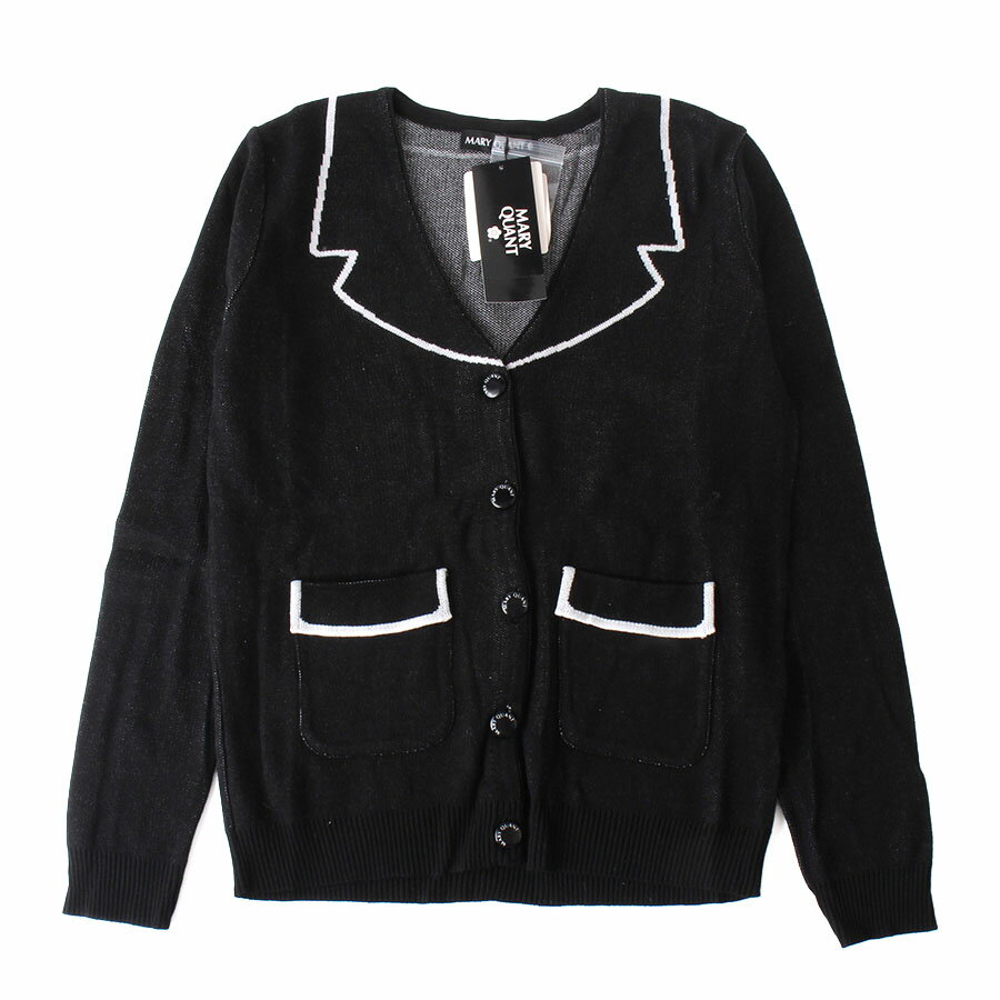 Rakuten - 【中古・未使用】MARY QUANT マリークワント 長袖 ニット カーディガン ブラック×ホワイト 黒×白 M 38