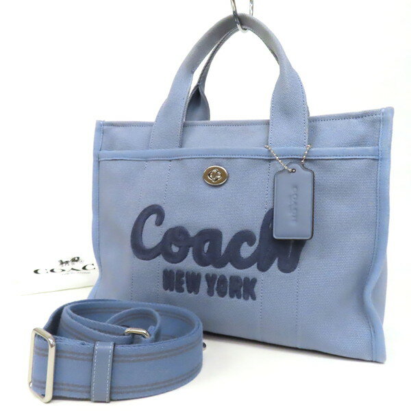 Rakuten - 【中古・美品】COACH コーチ Cargo Tote カーゴ 34 2WAY トートバッグ ショルダーバッグ デニム キャンバス ロゴ刺繍 水色 ライトブルー レディース