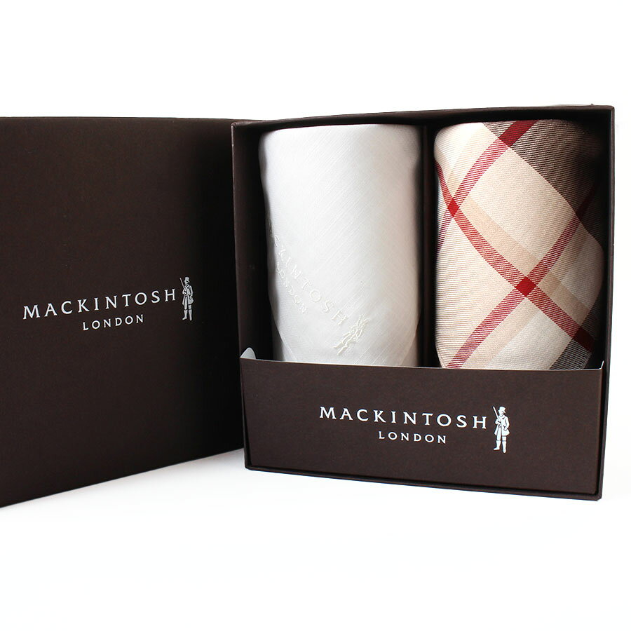 【中古・未使用】MACKINTOSH LONDON マッキントッシュロンドン ハンカチ 2枚セット チェック柄 ホワイト 白 ベージュ系