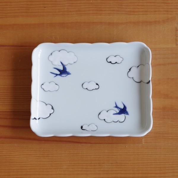 有田焼 雲つばめ 角銘々皿 プレート 15cm