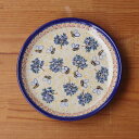 ポーランド食器 ポーリッシュポタリー デザートプレート ケーキ皿 19cm みつばち 黄色 青い花柄 v132-a07