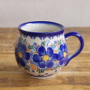 ポーランド食器 ポーリッシュポタリー マグカップ 青 花柄 大輪 300ml v383-u97