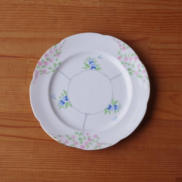 Grafton グラフトン 手描き ピンク ブルー 花柄 デザートプレート ケーキ皿 18cm #2