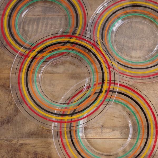 4枚セット アンカーホッキング ガラス デザートプレート ケーキ皿 小さめ ライン入り サークル模様 16c..