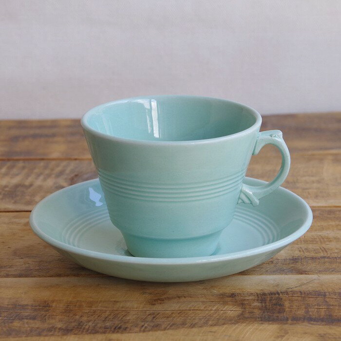 ウッド＆サンズ ベリル コーヒーカップ&ソーサー エメラルドグリーン Woods Wood&Sons Beryl ヴィンテージ食器 陶器 イギリス #250504-11 【海外直輸入中古品】
